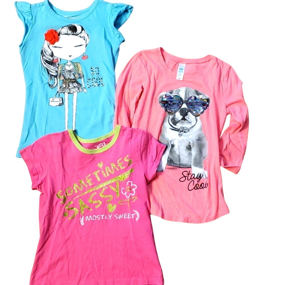 3 Pack Girls Short Sleeve Shirts Size 7-8 - Children's Place, D-Signed, Justice
